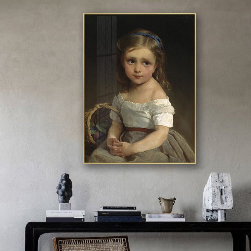 Carefree Little Girl Canvas Print Textured Renaissance for Girls Bedroom Painting Grey Clearhalo 'Arts' 'Canvas Art' 1760079