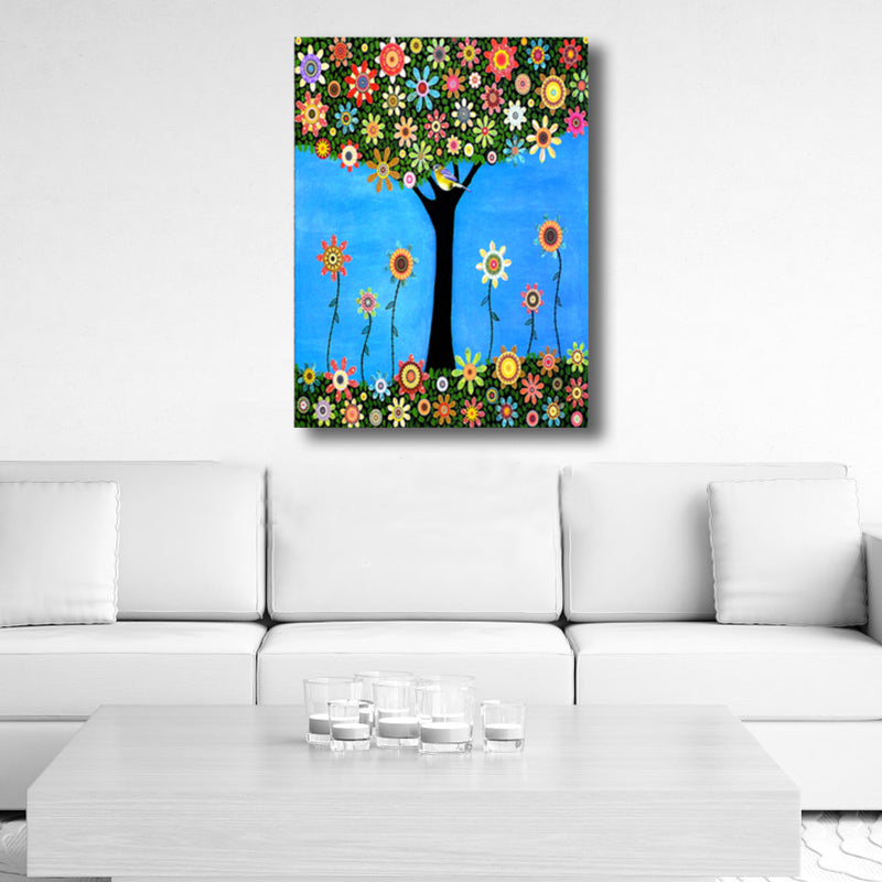 Magical Flower Tree Painting Light Color Modern Art Style Wall Decor for Dining Room Blue Clearhalo 'Arts' 'Canvas Art' 1760113