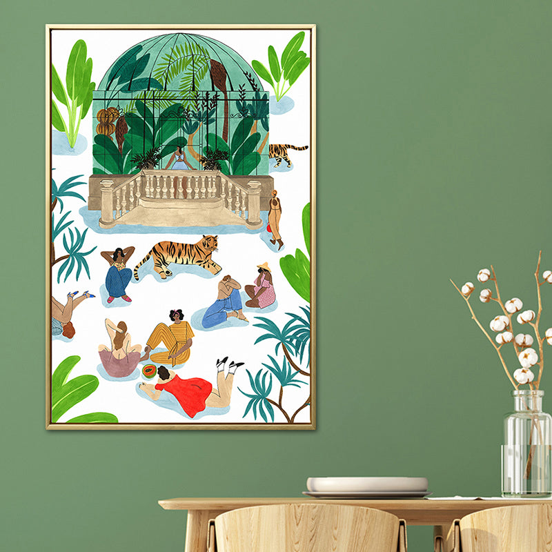 Green Figures and Tiger Painting Textured Nordic Style Dining Room Wall Art Decor Green Clearhalo 'Arts' 'Canvas Art' 1760128