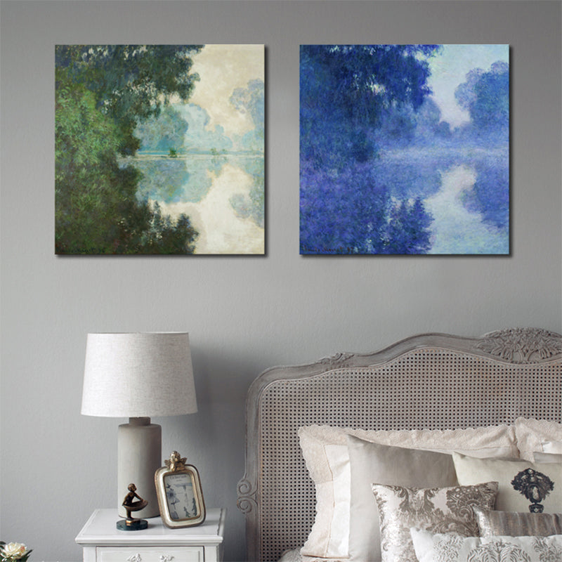 Miraculous Riverside Forest Wall Decor for Living Room in Pastel Color, Multiple Sizes Available Clearhalo 'Arts' 'Canvas Art' 1760157