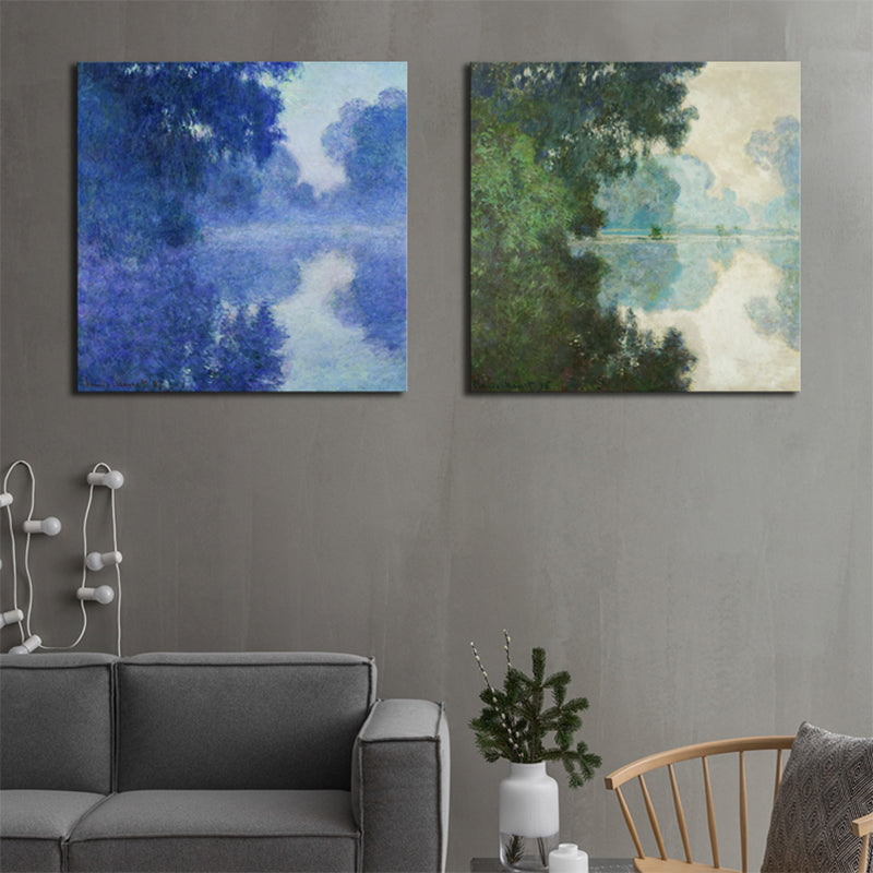 Miraculous Riverside Forest Wall Decor for Living Room in Pastel Color, Multiple Sizes Available Clearhalo 'Arts' 'Canvas Art' 1760158