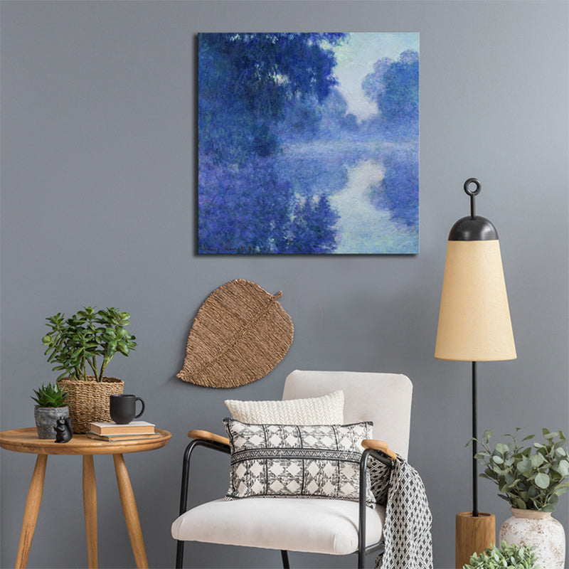 Miraculous Riverside Forest Wall Decor for Living Room in Pastel Color, Multiple Sizes Available Blue Clearhalo 'Arts' 'Canvas Art' 1760159