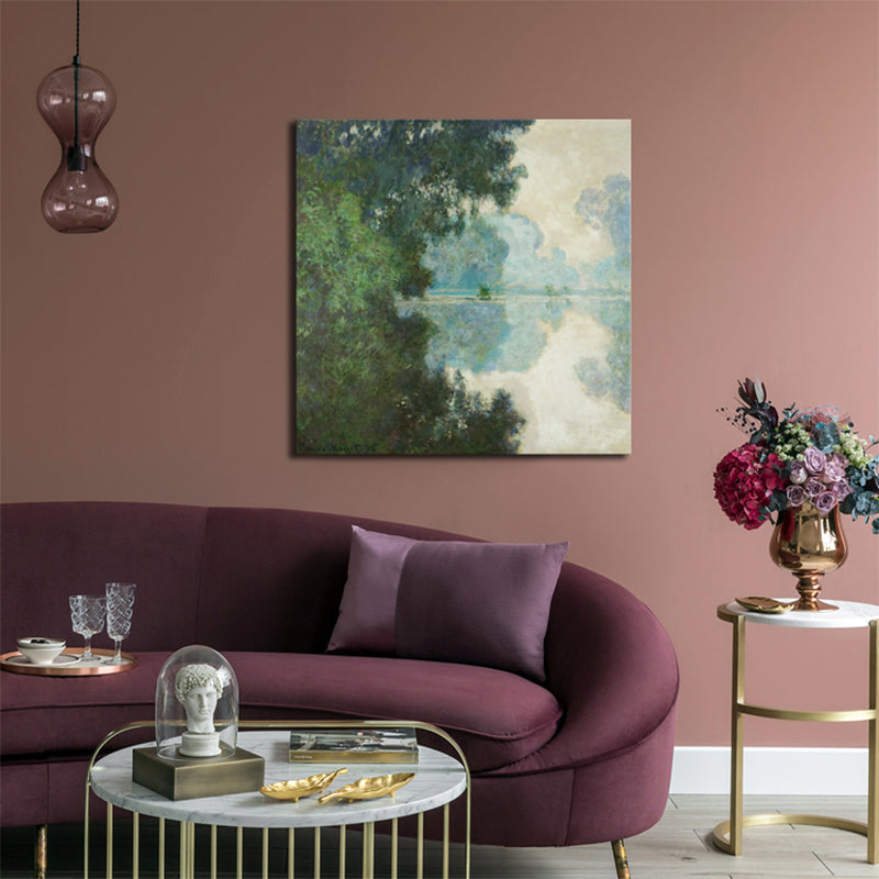Miraculous Riverside Forest Wall Decor for Living Room in Pastel Color, Multiple Sizes Available Green Clearhalo 'Arts' 'Canvas Art' 1760164