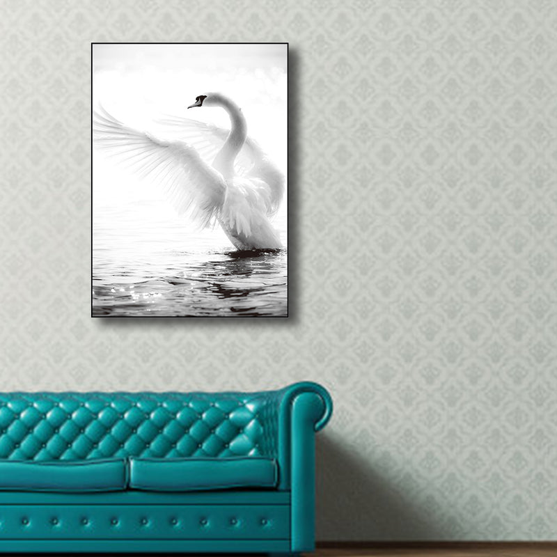 Vintage Style Swan Wall Decor Boys Bedroom Canvas Art Print in Gray, Multiple Sizes Grey Clearhalo 'Arts' 'Canvas Art' 1760168