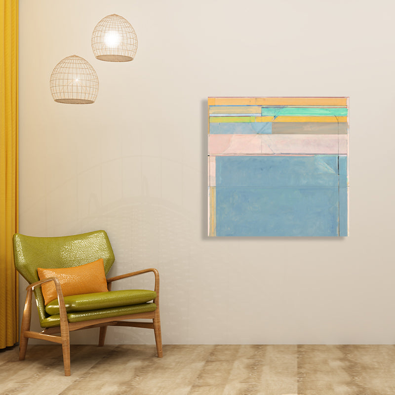 Blue Mid-Century Modern Art Print Rectangular Blocks Canvas for Kitchen, Multiple Sizes Clearhalo 'Arts' 'Canvas Art' 1760176