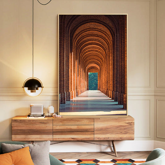 Long Arched Gallery Photography Painting Contemporary Canvas Wall Decor, Multiple Sizes Brown Clearhalo 'Art Gallery' 'Canvas Art' 'Contemporary Art Gallery' 'Modern' Arts' 1760205