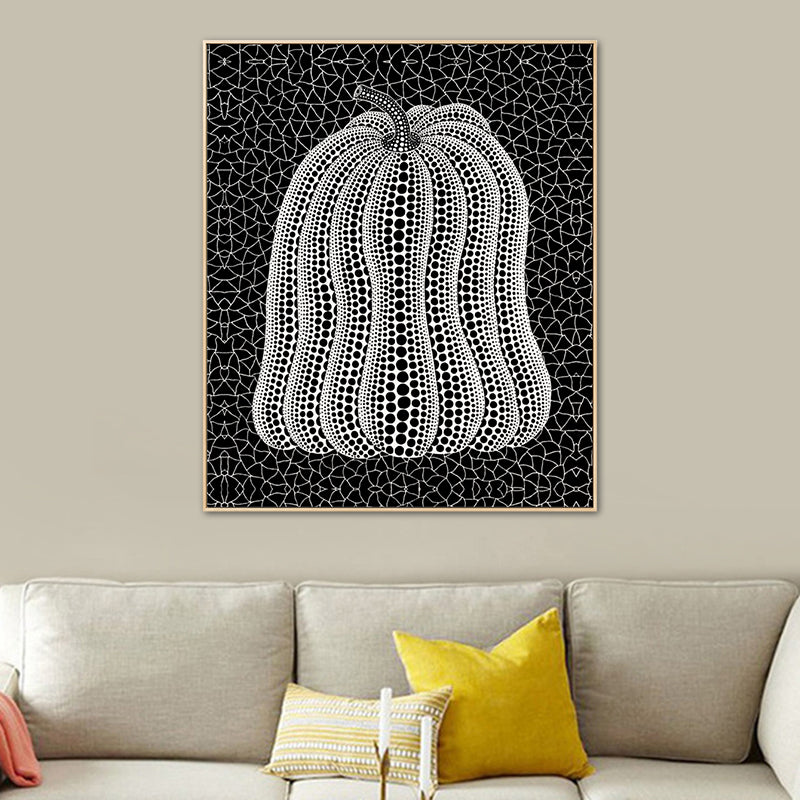 Illustration Pumpkin Art Print Dark Color Canvas Wall Decor for Bedroom, Textured White Clearhalo 'Arts' 'Canvas Art' 1760218