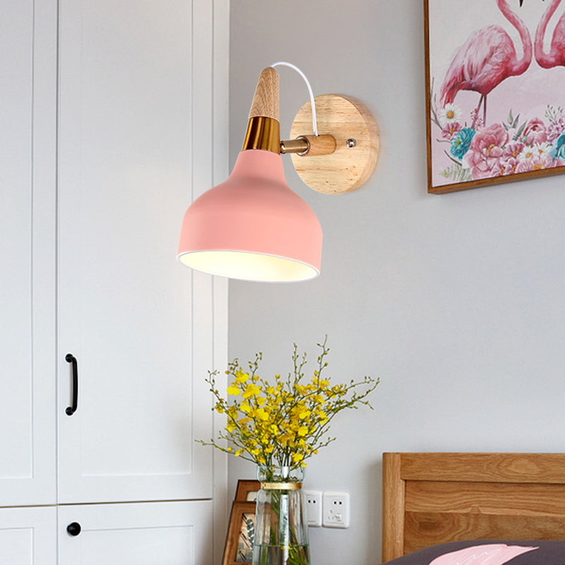 Metal Torch Shaped Wall Light Angle Adjustable 1 Light Nordic Style Sconce Light for Bedside Pink Clearhalo 'Wall Lamps & Sconces' 'Wall Lights' Lighting' 176028