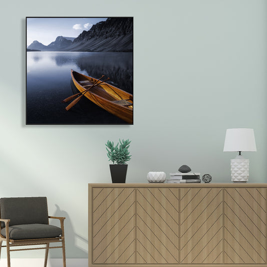 Boat and Sea View Painting for Bedroom in Pastel Color, Multiple Sizes Available Grey Clearhalo 'Art Gallery' 'Canvas Art' 'Country Art Gallery' 'French Country' 'Rustic' Arts' 1760280