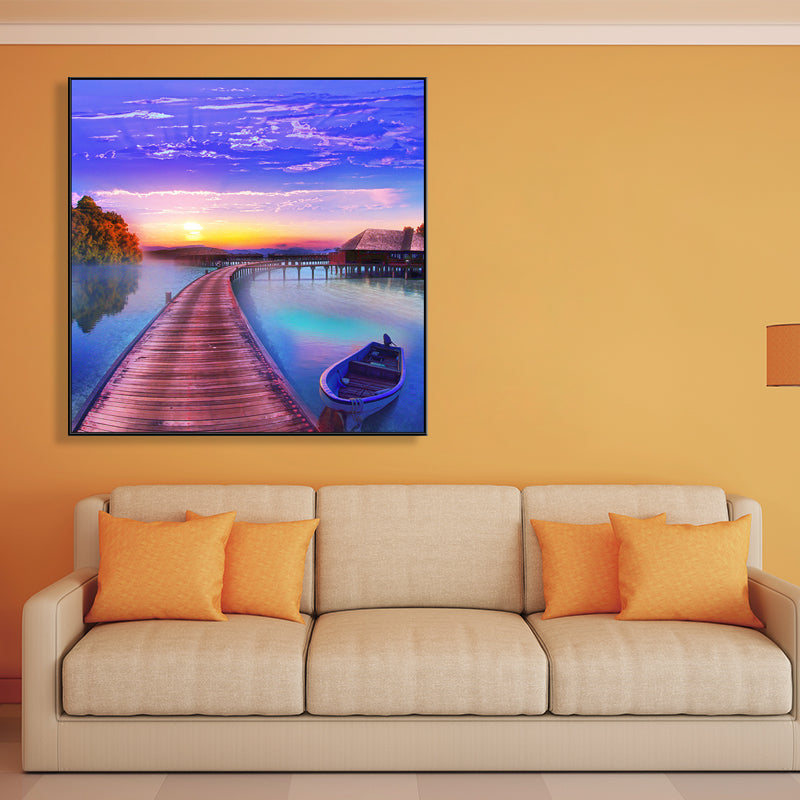Boat and Sea View Painting for Bedroom in Pastel Color, Multiple Sizes Available Clearhalo 'Art Gallery' 'Canvas Art' 'Country Art Gallery' 'French Country' 'Rustic' Arts' 1760288