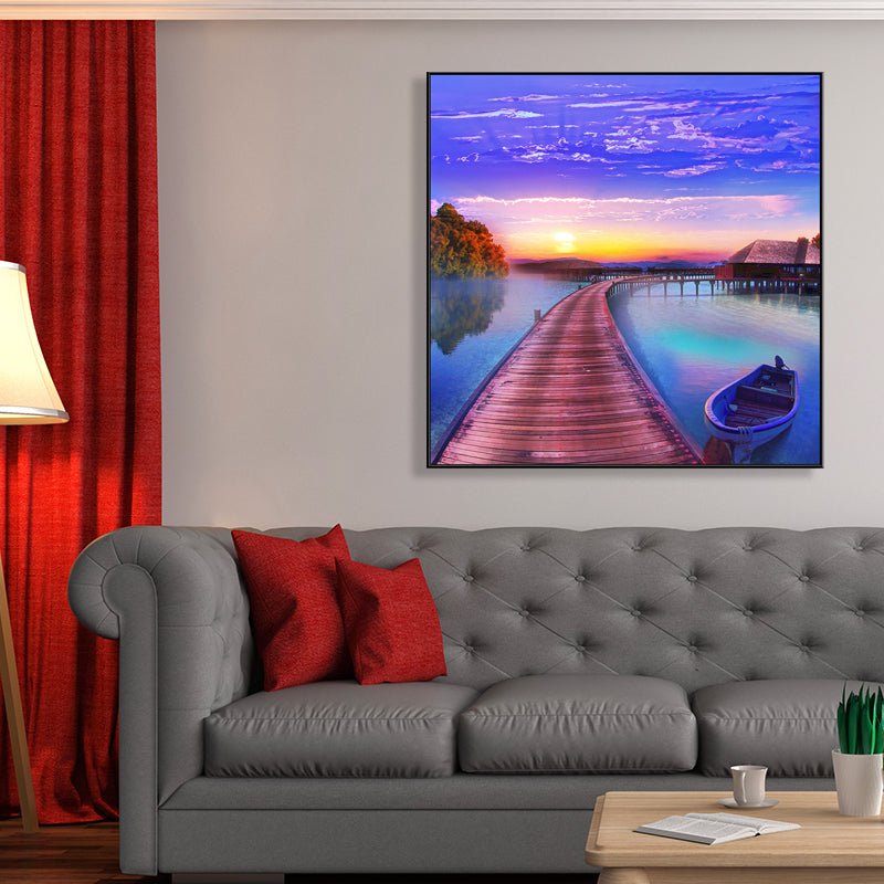 Boat and Sea View Painting for Bedroom in Pastel Color, Multiple Sizes Available Clearhalo 'Art Gallery' 'Canvas Art' 'Country Art Gallery' 'French Country' 'Rustic' Arts' 1760289