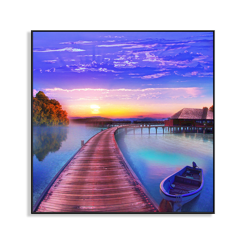 Boat and Sea View Painting for Bedroom in Pastel Color, Multiple Sizes Available Clearhalo 'Art Gallery' 'Canvas Art' 'Country Art Gallery' 'French Country' 'Rustic' Arts' 1760290