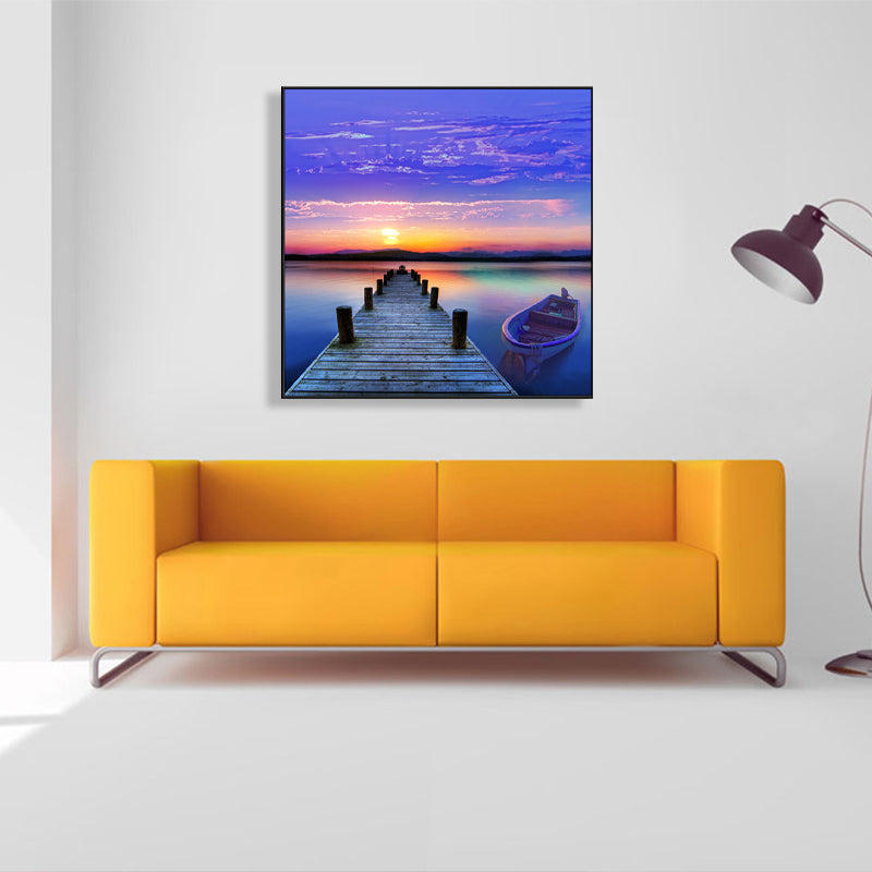 Boat and Sea View Painting for Bedroom in Pastel Color, Multiple Sizes Available Clearhalo 'Art Gallery' 'Canvas Art' 'Country Art Gallery' 'French Country' 'Rustic' Arts' 1760292