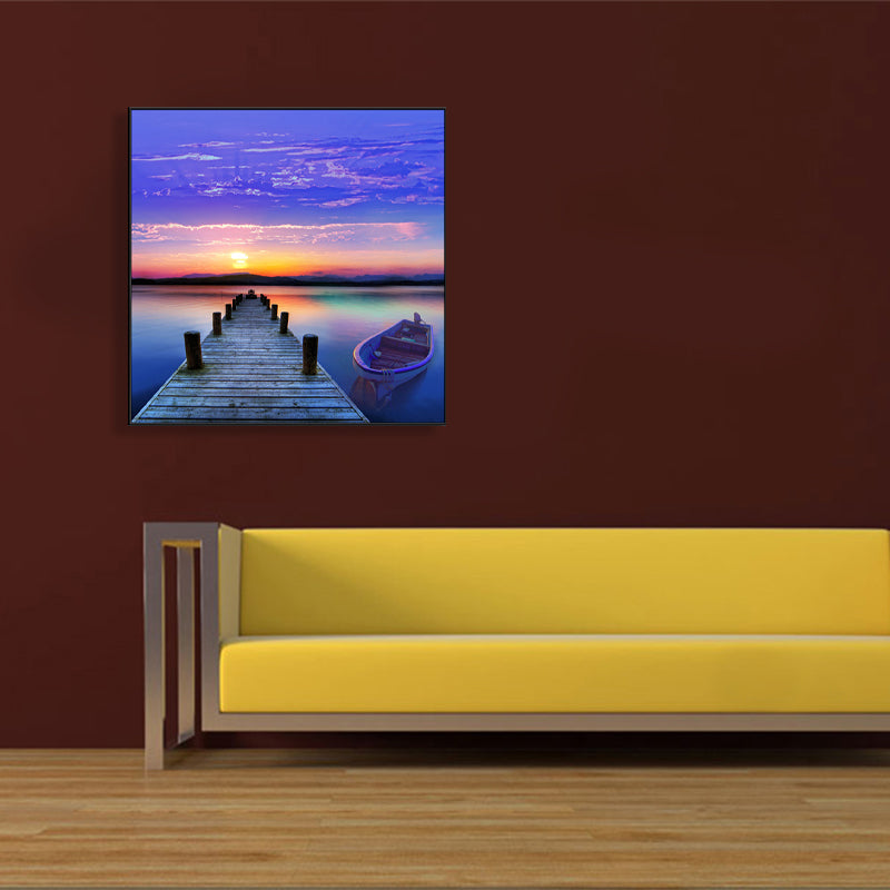 Boat and Sea View Painting for Bedroom in Pastel Color, Multiple Sizes Available Clearhalo 'Art Gallery' 'Canvas Art' 'Country Art Gallery' 'French Country' 'Rustic' Arts' 1760293