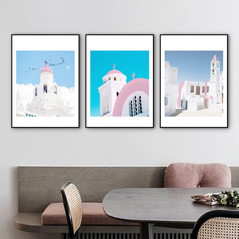 European Architecture Drawing Canvas Contemporary Textured Wall Art Set in Blue-White Blue Clearhalo 'Art Gallery' 'Canvas Art' 'Kids' Arts' 1760356