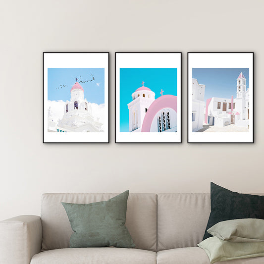 European Architecture Drawing Canvas Contemporary Textured Wall Art Set in Blue-White Clearhalo 'Art Gallery' 'Canvas Art' 'Kids' Arts' 1760357