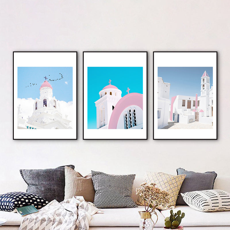 European Architecture Drawing Canvas Contemporary Textured Wall Art Set in Blue-White Clearhalo 'Art Gallery' 'Canvas Art' 'Kids' Arts' 1760358