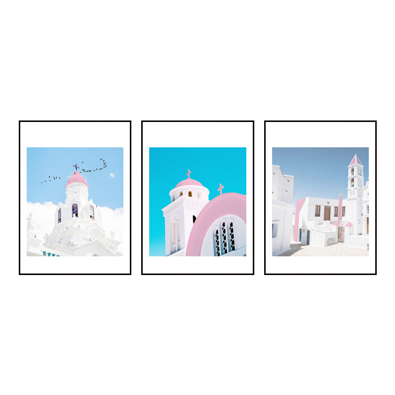 European Architecture Drawing Canvas Contemporary Textured Wall Art Set in Blue-White Clearhalo 'Art Gallery' 'Canvas Art' 'Kids' Arts' 1760359