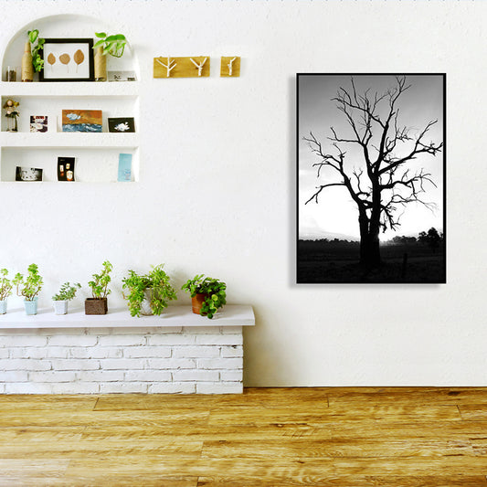 Black Bare Tree Wall Art Botanics Contemporary Textured Canvas Print for Living Room Clearhalo 'Art Gallery' 'Canvas Art' 'Contemporary Art Gallery' 'Modern' Arts' 1760391