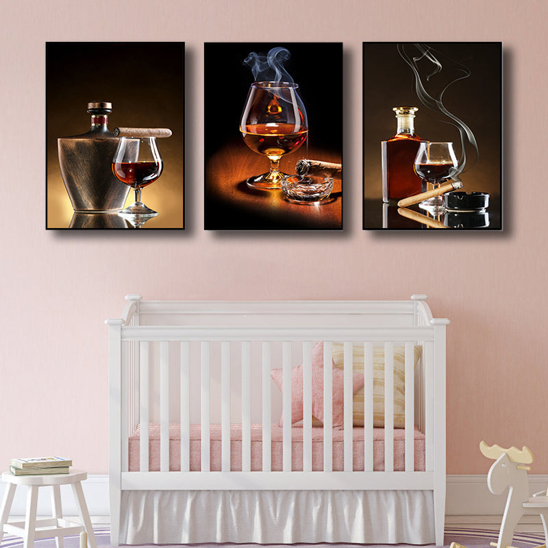 Photography Wines Wall Art Dining Room Drinks Print Canvas in Dark Color, Set of 3 Brown Clearhalo 'Art Gallery' 'Canvas Art' 'Contemporary Art Gallery' 'Modern' Arts' 1760396