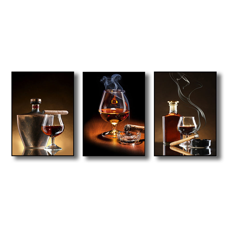 Photography Wines Wall Art Dining Room Drinks Print Canvas in Dark Color, Set of 3 Clearhalo 'Art Gallery' 'Canvas Art' 'Contemporary Art Gallery' 'Modern' Arts' 1760399