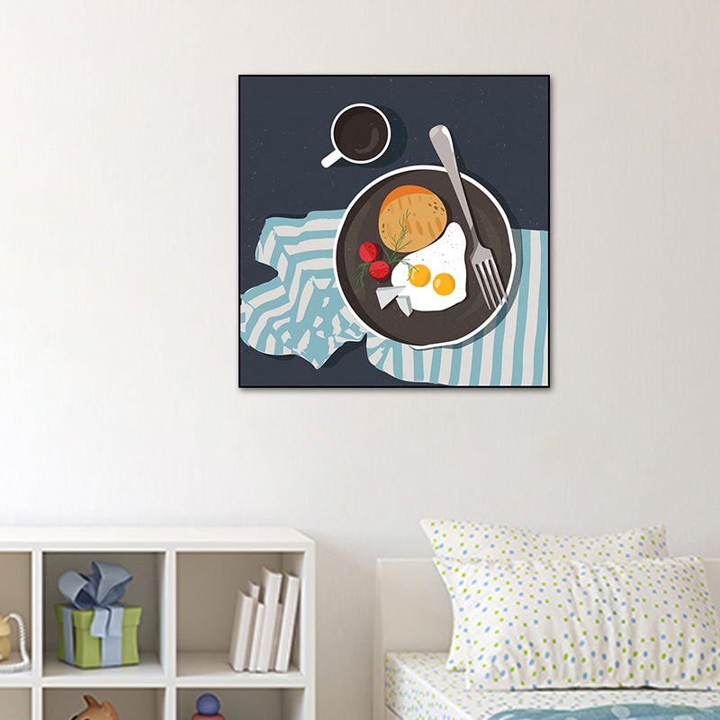 Cartoon Food Breakfast Wall Art Dark Color Textured Canvas Print for Dining Room Clearhalo 'Art Gallery' 'Canvas Art' 'Kids' Arts' 1760456