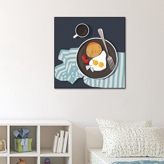 Cartoon Food Breakfast Wall Art Dark Color Textured Canvas Print for Dining Room Clearhalo 'Art Gallery' 'Canvas Art' 'Kids' Arts' 1760456