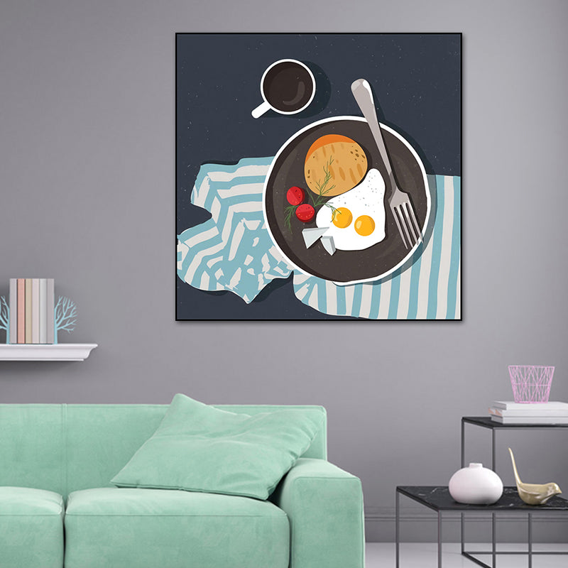Cartoon Food Breakfast Wall Art Dark Color Textured Canvas Print for Dining Room Clearhalo 'Art Gallery' 'Canvas Art' 'Kids' Arts' 1760457