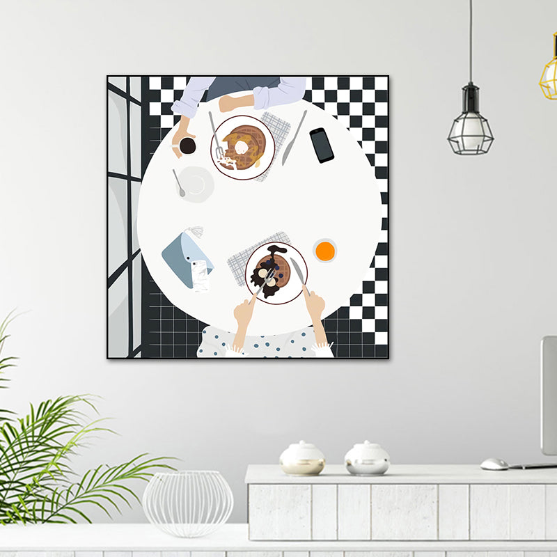 Cartoon Food Breakfast Wall Art Dark Color Textured Canvas Print for Dining Room White Clearhalo 'Art Gallery' 'Canvas Art' 'Kids' Arts' 1760462