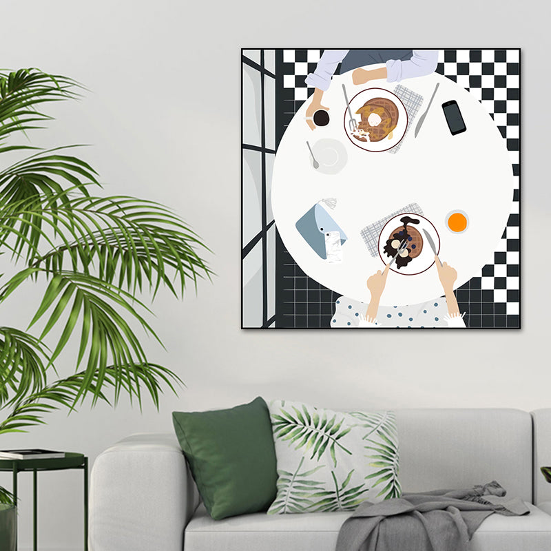 Cartoon Food Breakfast Wall Art Dark Color Textured Canvas Print for Dining Room Clearhalo 'Art Gallery' 'Canvas Art' 'Kids' Arts' 1760463