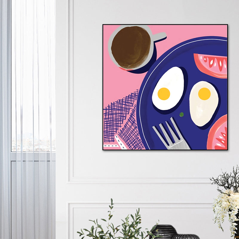 Cartoon Food Breakfast Wall Art Dark Color Textured Canvas Print for Dining Room Pink Clearhalo 'Art Gallery' 'Canvas Art' 'Kids' Arts' 1760466