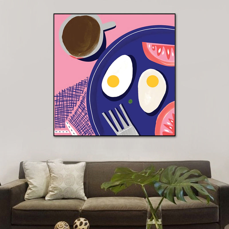 Cartoon Food Breakfast Wall Art Dark Color Textured Canvas Print for Dining Room Clearhalo 'Art Gallery' 'Canvas Art' 'Kids' Arts' 1760467