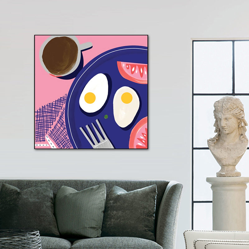 Cartoon Food Breakfast Wall Art Dark Color Textured Canvas Print for Dining Room Clearhalo 'Art Gallery' 'Canvas Art' 'Kids' Arts' 1760468