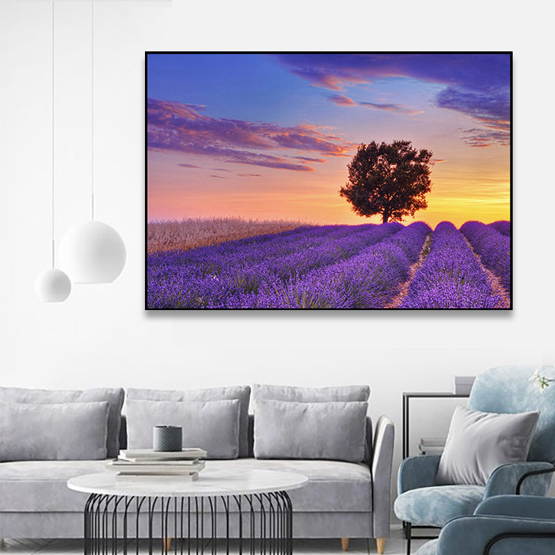 Purple Lavender Field Wall Art Flower Scenery Modern Textured Canvas Print for Bedroom Grape Clearhalo 'Art Gallery' 'Canvas Art' 'Contemporary Art Gallery' 'Modern' Arts' 1760552