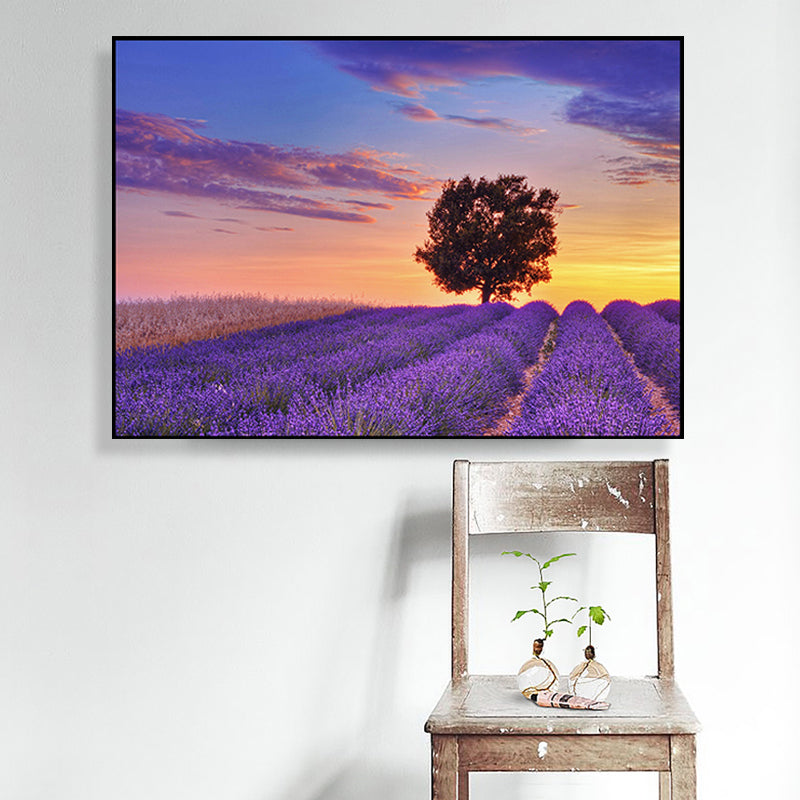 Purple Lavender Field Wall Art Flower Scenery Modern Textured Canvas Print for Bedroom Clearhalo 'Art Gallery' 'Canvas Art' 'Contemporary Art Gallery' 'Modern' Arts' 1760553