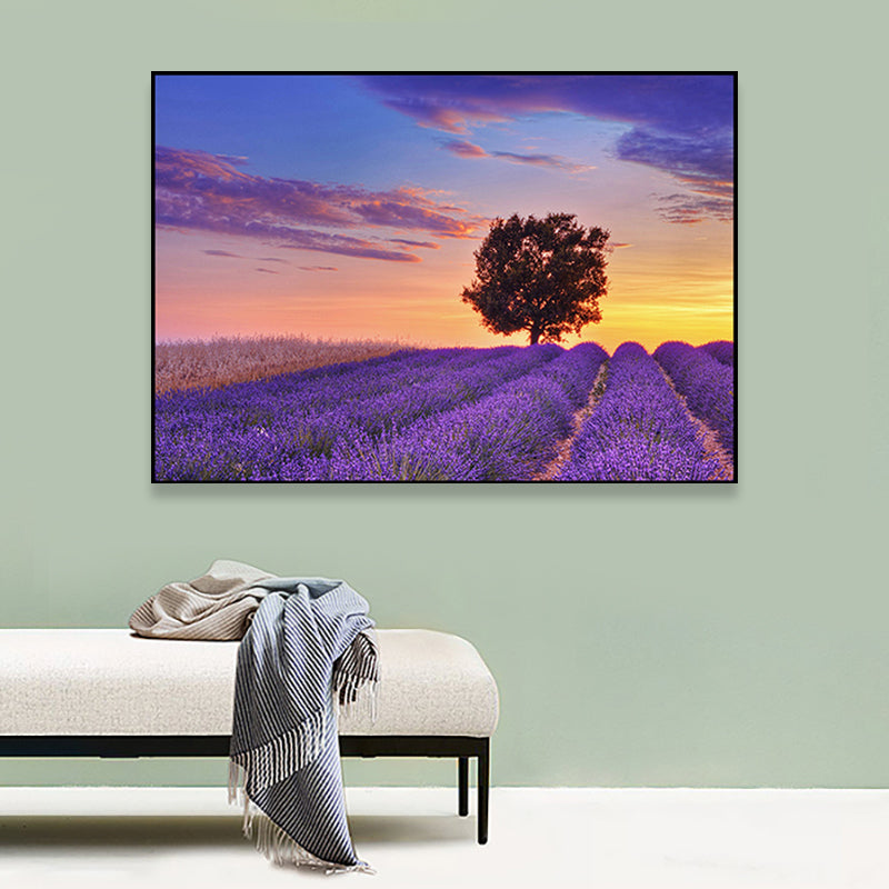 Purple Lavender Field Wall Art Flower Scenery Modern Textured Canvas Print for Bedroom Clearhalo 'Art Gallery' 'Canvas Art' 'Contemporary Art Gallery' 'Modern' Arts' 1760554