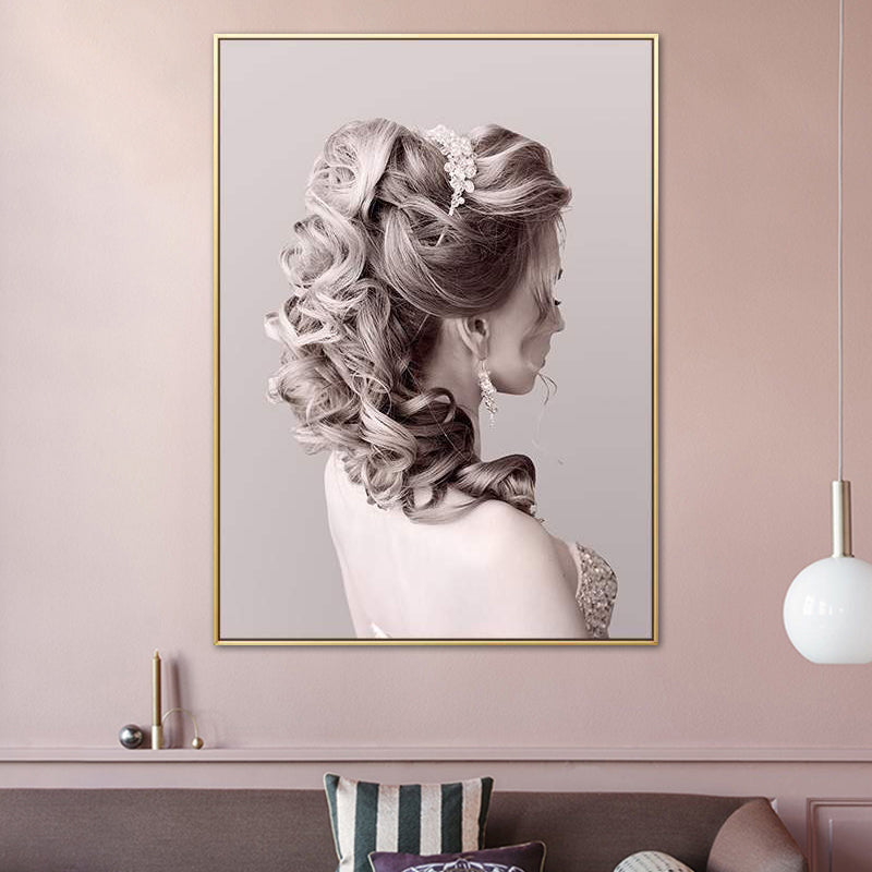 Pink Glam Style Painting Girl Profile Canvas for Bathroom, Multiple Sizes Available Pink Clearhalo 'Arts' 'Canvas Art' 1760556