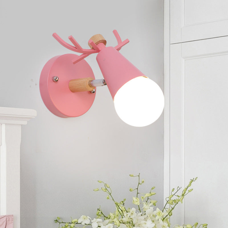 Nordic Icecream Cone Wall Lamp with Antlers Metal 1 Head Sconce Light for Dining Room Pink Clearhalo 'Wall Lamps & Sconces' 'Wall Lights' Lighting' 176056