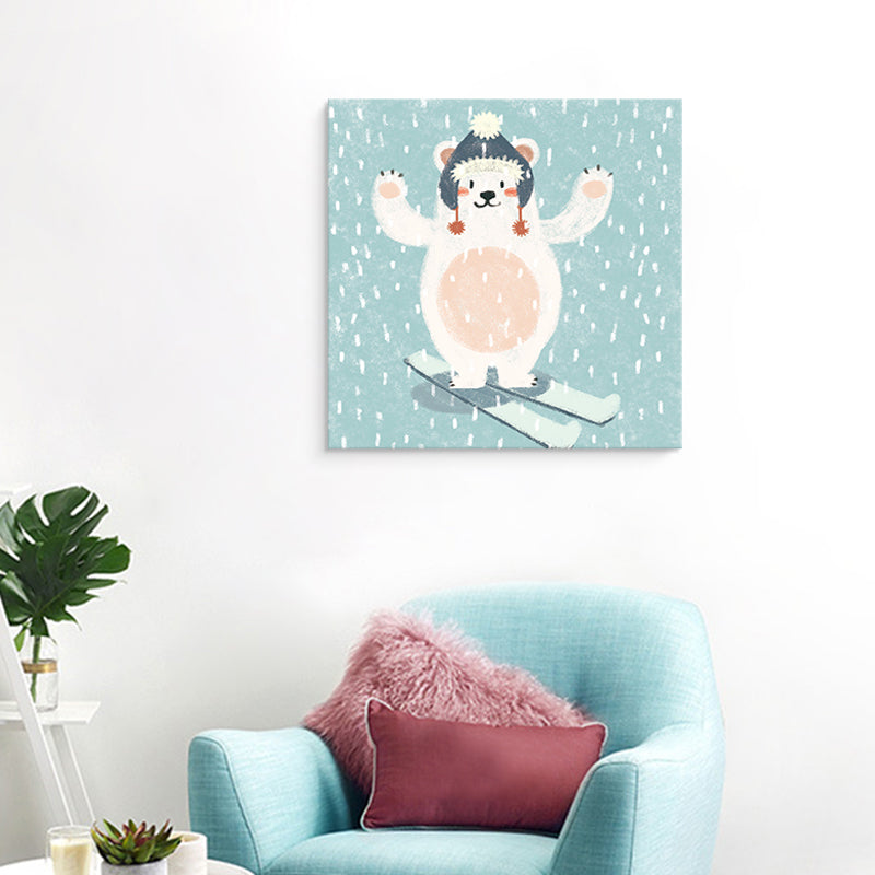 Cute Bear Wall Art Print for Childrens Bedroom, Pastel Color, Multiple Size Options Blue Clearhalo 'Art Gallery' 'Canvas Art' 'Kids' Arts' 1760589