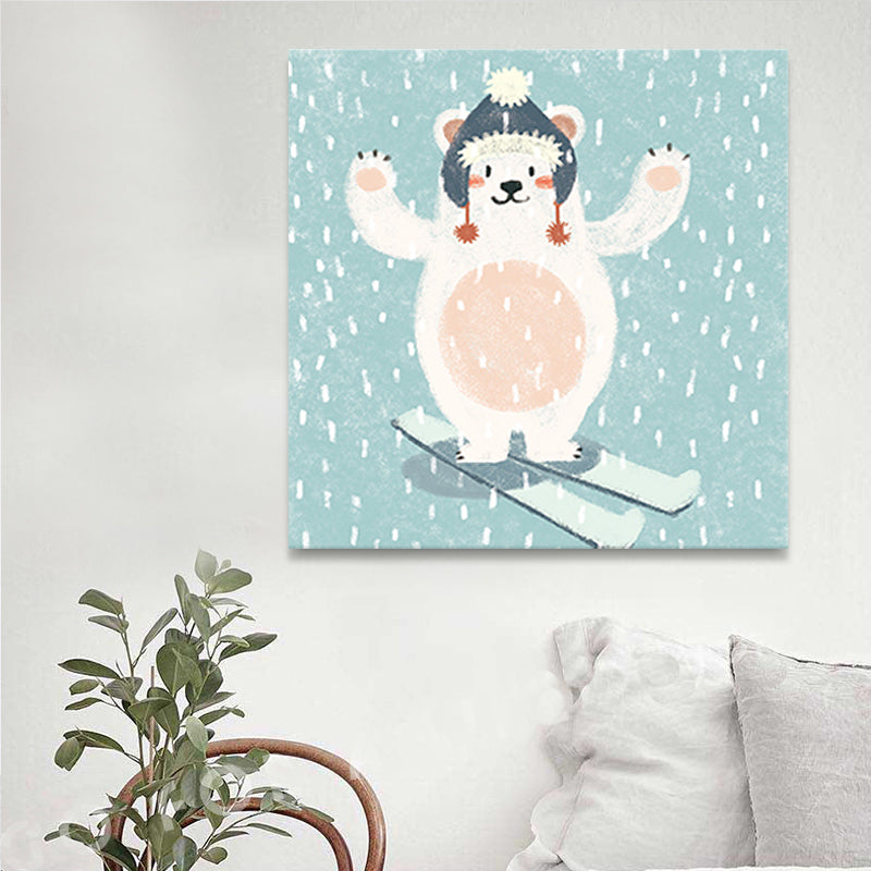 Cute Bear Wall Art Print for Childrens Bedroom, Pastel Color, Multiple Size Options Clearhalo 'Art Gallery' 'Canvas Art' 'Kids' Arts' 1760590