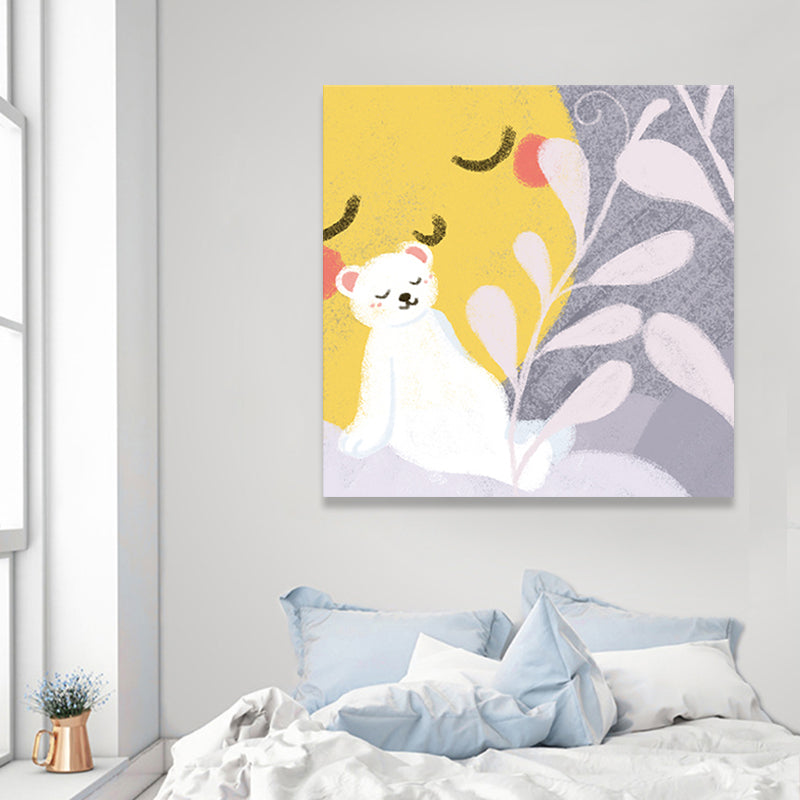 Cute Bear Wall Art Print for Childrens Bedroom, Pastel Color, Multiple Size Options Clearhalo 'Art Gallery' 'Canvas Art' 'Kids' Arts' 1760594