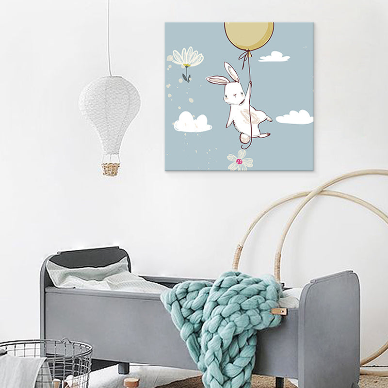 Cute Bear Wall Art Print for Childrens Bedroom, Pastel Color, Multiple Size Options Light Blue Clearhalo 'Art Gallery' 'Canvas Art' 'Kids' Arts' 1760597