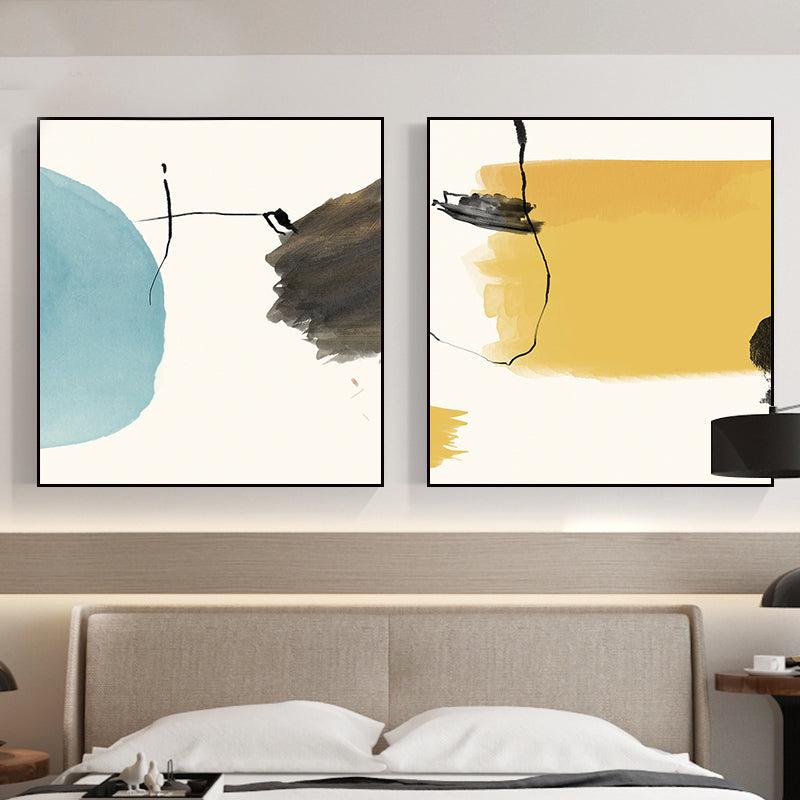 Modern Abstract Geometric Wall Art Soft Color Multi-Piece Canvas Print for Living Room Yellow Clearhalo 'Art Gallery' 'Canvas Art' 'Contemporary Art Gallery' 'Modern' Arts' 1760617