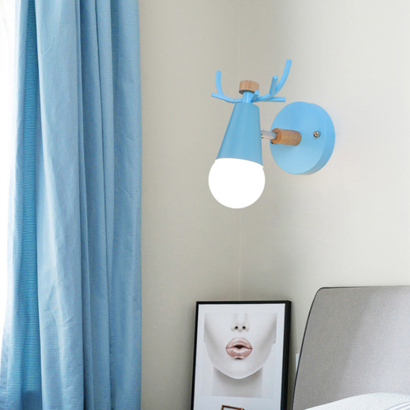 Nordic Icecream Cone Wall Lamp with Antlers Metal 1 Head Sconce Light for Dining Room Blue Clearhalo 'Wall Lamps & Sconces' 'Wall Lights' Lighting' 176062