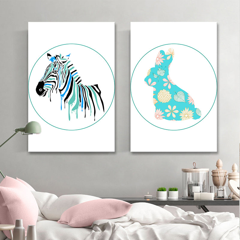 Soft Color Cartoon Print Painting Animal Children's Art Textured Canvas for House Interior Clearhalo 'Art Gallery' 'Canvas Art' 'Kids' Arts' 1760633