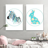 Soft Color Cartoon Print Painting Animal Children's Art Textured Canvas for House Interior Clearhalo 'Art Gallery' 'Canvas Art' 'Kids' Arts' 1760633