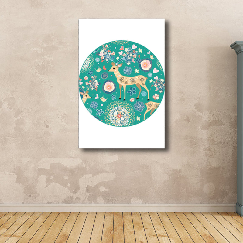Soft Color Cartoon Print Painting Animal Children's Art Textured Canvas for House Interior Green Clearhalo 'Art Gallery' 'Canvas Art' 'Kids' Arts' 1760639