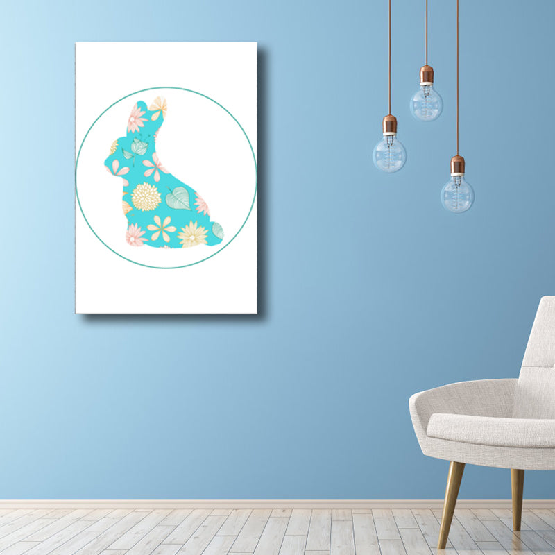 Soft Color Cartoon Print Painting Animal Children's Art Textured Canvas for House Interior Blue Clearhalo 'Art Gallery' 'Canvas Art' 'Kids' Arts' 1760643