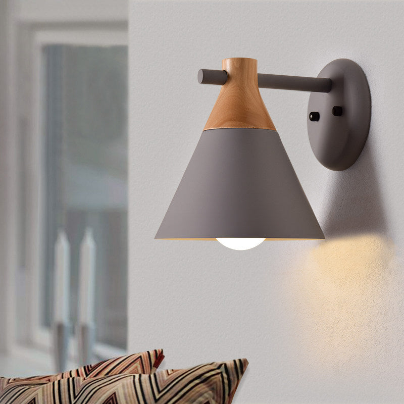 Macaron Style Undertint Wall Light Conical Shade 1 Head Metal Wall Lamp for Kitchen Corridor Grey Clearhalo 'Wall Lamps & Sconces' 'Wall Lights' Lighting' 176066