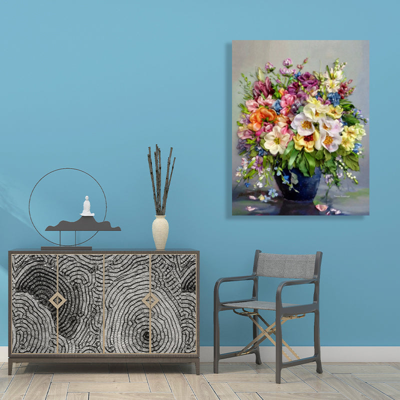 Light Color Flower Arrangement Canvas Impressionism Textured Wall Decor for Living Room Blue Clearhalo 'Arts' 'Canvas Art' 1760687